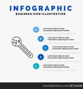 Wrench, Option, Tool, Spanner, Tool Line icon with 5 steps presentation infographics Background