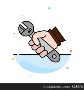 Wrench, Repair, Fix, Tools, Hand Abstract Flat Color Icon Template