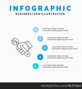 Wrench, Repair, Fix, Tools, Hand Line icon with 5 steps presentation infographics Background