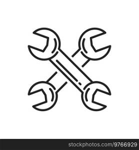 Wrench spanner vector thin line icon. Car mechanic and work tool. Auto mechanic wrench line icon, car repair tools