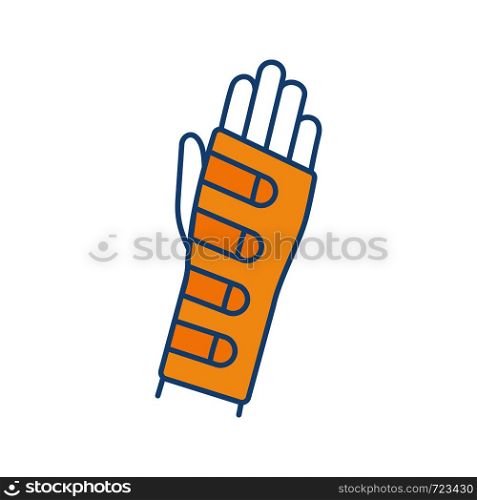 Wrist brace color icon. Hand orthosis. Radiocarpal joint bandage. Wrist support. Hand splint. Isolated vector illustration. Wrist brace color icon