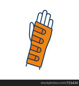 Wrist brace color icon. Hand orthosis. Radiocarpal joint bandage. Wrist support. Hand splint. Isolated vector illustration. Wrist brace color icon