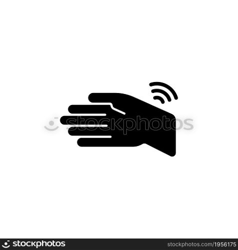 Wrists rheumatism black glyph icon. Joint stiffness. Limited hand motion. Pain in bones. Inflammatory arthritis. Carpal tunnel syndrome. Silhouette symbol on white space. Vector isolated illustration. Wrists rheumatism black glyph icon