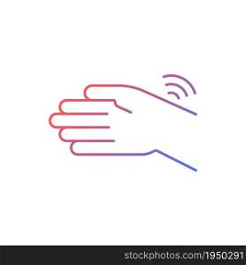 Wrists rheumatism gradient linear vector icon. Joint stiffness. Limited hand motion. Carpal tunnel syndrome. Thin line color symbol. Modern style pictogram. Vector isolated outline drawing. Wrists rheumatism gradient linear vector icon