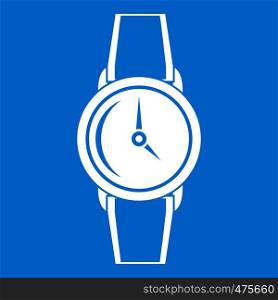 Wristwatch icon white isolated on blue background vector illustration. Wristwatch icon white