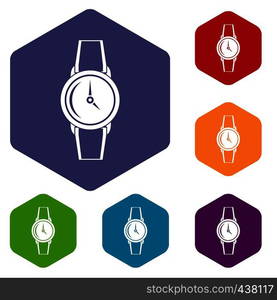 Wristwatch icons set hexagon isolated vector illustration. Wristwatch icons set hexagon