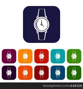 Wristwatch icons set vector illustration in flat style In colors red, blue, green and other. Wristwatch icons set flat