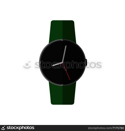 Wristwatches with green strap in flat style, vector. Wristwatches with green strap in flat style