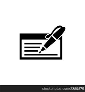 Write Bank Check. Pen Signing Cheque. Flat Vector Icon illustration. Simple black symbol on white background. Write Bank Check. Pen Signing Cheque sign design template for web and mobile UI element. Write Bank Check. Pen Signing Cheque. Flat Vector Icon illustration. Simple black symbol on white background. Write Bank Check. Pen Signing Cheque sign design template for web and mobile UI element.