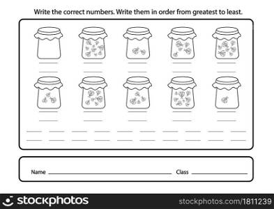 Write the correct numbers. color the picture illustration, vector