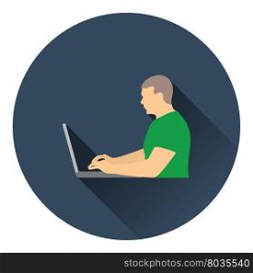Writer at the work icon. Flat color design. Vector illustration.