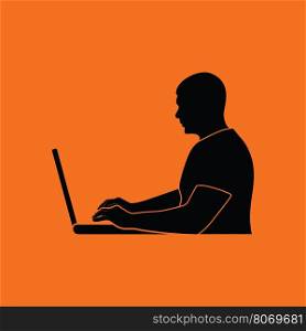 Writer at the work icon. Orange background with black. Vector illustration.