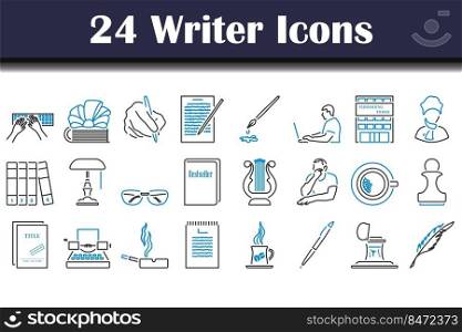 Writer Icon Set. Editable Bold Outline With Color Fill Design. Vector Illustration.