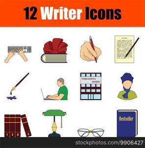 Writer Icon Set. Flat Color Outline Design With Editable Stroke. Vector Illustration.