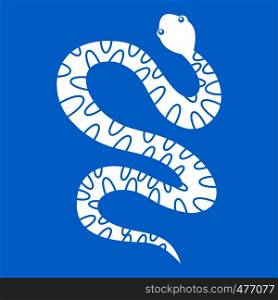 Writhing snake icon white isolated on blue background vector illustration. Writhing snake icon white