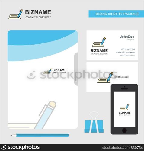Writing Business Logo, File Cover Visiting Card and Mobile App Design. Vector Illustration