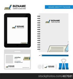 Writing Business Logo, Tab App, Diary PVC Employee Card and USB Brand Stationary Package Design Vector Template