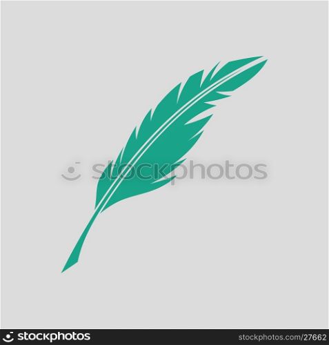 Writing feather icon. Gray background with green. Vector illustration.