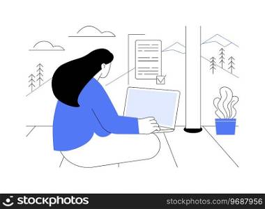 Writing for travel blog isolated cartoon vector illustrations. Young travel blogger with laptop writing regular posts for his social nets, summer vacation report, travelling time vector cartoon.. Writing for travel blog isolated cartoon vector illustrations.