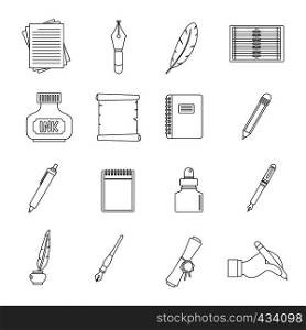 Writing icons set items. Outline illustration of 16 writing items vector icons for web. Writing icons set items, outline style