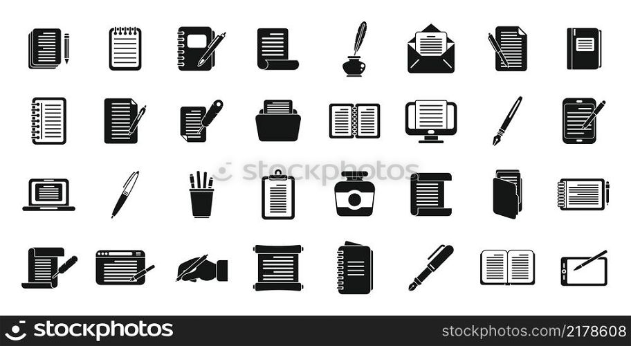 Writing icons set simple vector. Letter write. Self message. Writing icons set simple vector. Letter write