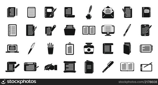 Writing icons set simple vector. Letter write. Self message. Writing icons set simple vector. Letter write