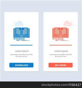 Writing, Novel, Book, Story Blue and Red Download and Buy Now web Widget Card Template