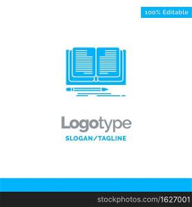 Writing, Novel, Book, Story Blue Solid Logo Template. Place for Tagline