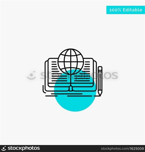 Writing, Novel, Book, Story, Theory turquoise highlight circle point Vector icon