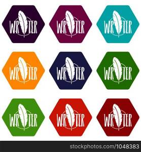 Writing pen icons 9 set coloful isolated on white for web. Writing pen icons set 9 vector