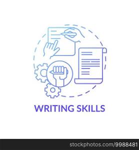 Writing skills concept icon. Language learning competence idea thin line illustration. Grammar, punctuation, vocabulary, proofreading. Written messages. Vector isolated outline RGB color drawing. Writing skills concept icon