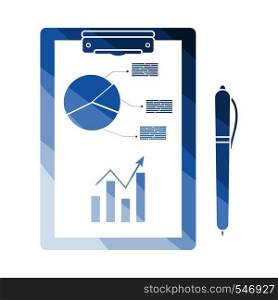Writing Tablet With Analytics Chart And Pen Icon. Flat Color Ladder Design. Vector Illustration.
