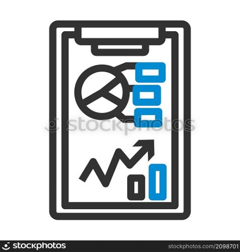 Writing Tablet With Analytics Chart Icon. Editable Bold Outline With Color Fill Design. Vector Illustration.