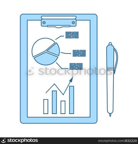 Writing Tablet With Analytics Chart Icon. Thin Line With Blue Fill Design. Vector Illustration.