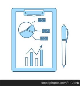 Writing Tablet With Analytics Chart Icon. Thin Line With Blue Fill Design. Vector Illustration.