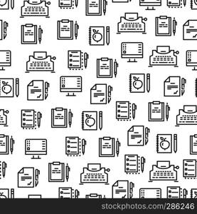 Writing tools line seamless pattern - creative background design. Stationery element pen and paper. Vector illustration. Writing tools line seamless pattern - creative background design