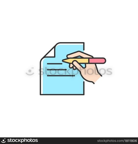 Written communication RGB color icon. Writing letters. Correct grammar and spelling. Sending clear messages. Capturing reader attention. Isolated vector illustration. Simple filled line drawing. Written communication RGB color icon
