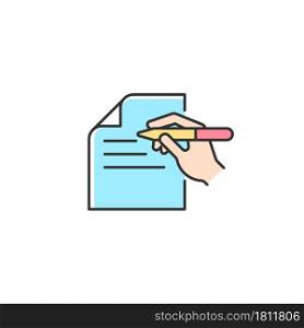 Written communication RGB color icon. Writing letters. Correct grammar and spelling. Sending clear messages. Capturing reader attention. Isolated vector illustration. Simple filled line drawing. Written communication RGB color icon