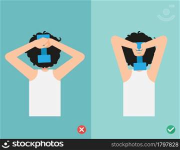 wrong and right lifting weight posture,vector illustration