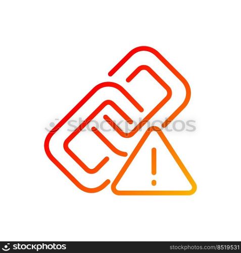 Wrong link pixel perfect gradient linear vector icon. Broken hyperlink. Damaged connection. Redirecting failure. Thin line color symbol. Modern style pictogram. Vector isolated outline drawing. Wrong link pixel perfect gradient linear vector icon