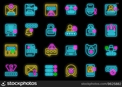 Wrong password icons set outline vector. Shield security. Work data neon color on black. Wrong password icons set vector neon