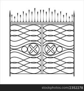 Wrought Iron Gate, Ornamental Design Vector Art Illustration