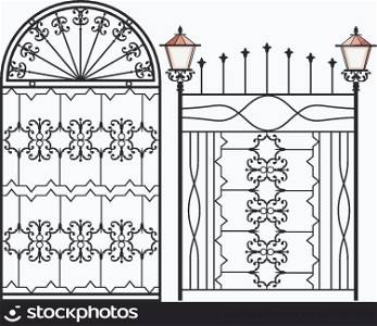 Wrought Iron Gate With Lamp