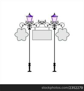 Wrought Iron Signage With Lamp Design Vector Art Illustration