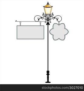 Wrought Iron Signage With Lamp Design Vector Art Illustration. Wrought Iron Signage With Lamp Design
