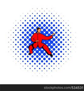 Wushu fighter icon in comics style on a white background. Wushu fighter icon in comics style