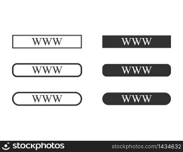 WWW for web site. Web protocol form in black and white. Http or https network connection. Browse an address in internet. Search box mockup for web. World wide web template. Vector EPS 10