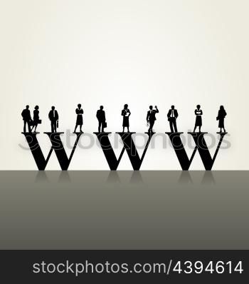 Www. People of business stand on letters. A vector illustration