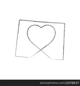 Wyoming US state hand drawn pencil sketch outline map with heart shape. Continuous line drawing of patriotic home sign. A love for a small homeland. T-shirt print idea. Vector illustration.. Wyoming US state hand drawn pencil sketch outline map with the handwritten heart shape. Vector illustration