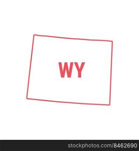 Wyoming US state map red outline border. Vector illustration isolated on white. Two-letter state abbreviation.. Wyoming US state map red outline border. Vector illustration. Two-letter state abbreviation